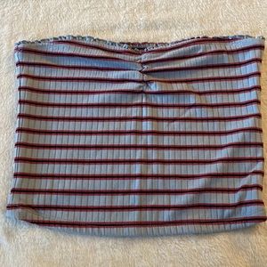 Abercrombie & Fitch Stripe Ribbed Crop Tube Top w/ Lettuce Edge Trim On Top